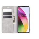 For OnePlus 8 Retro-skin Business Magnetic Suction Leather Case with Holder & Card Slots & Wallet(Grey)