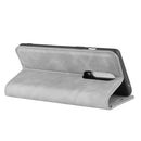 For OnePlus 8 Retro-skin Business Magnetic Suction Leather Case with Holder & Card Slots & Wallet(Grey)