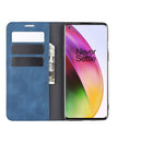 For OnePlus 8 Retro-skin Business Magnetic Suction Leather Case with Holder & Card Slots & Wallet(Dark Blue)