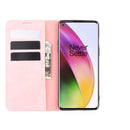 For OnePlus 8 Retro-skin Business Magnetic Suction Leather Case with Holder & Card Slots & Wallet(Pink)