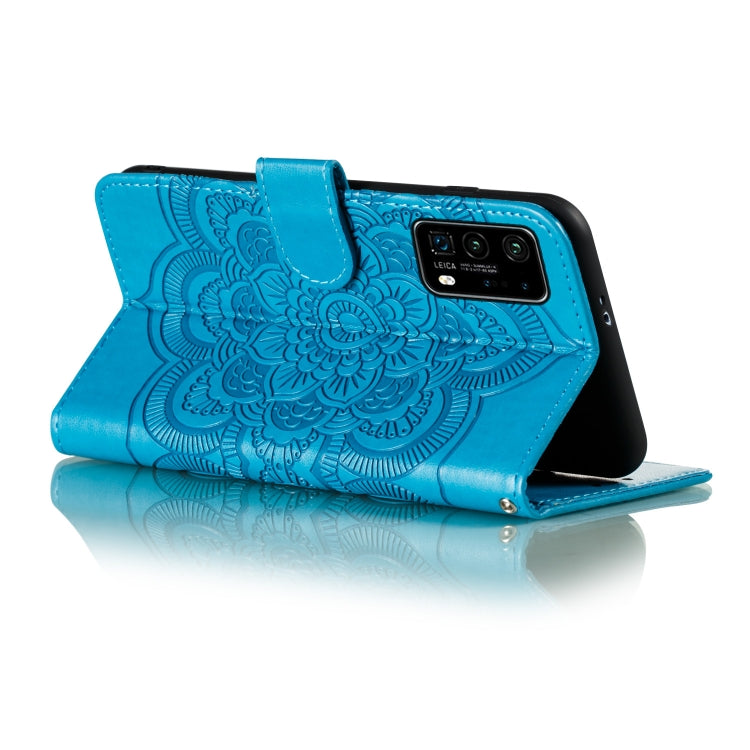 For Huawei P40 Pro Mandala Embossing Pattern Horizontal Flip Leather Case with Holder & Card Slots & Wallet & Photo Frame & Lanyard(Blue)