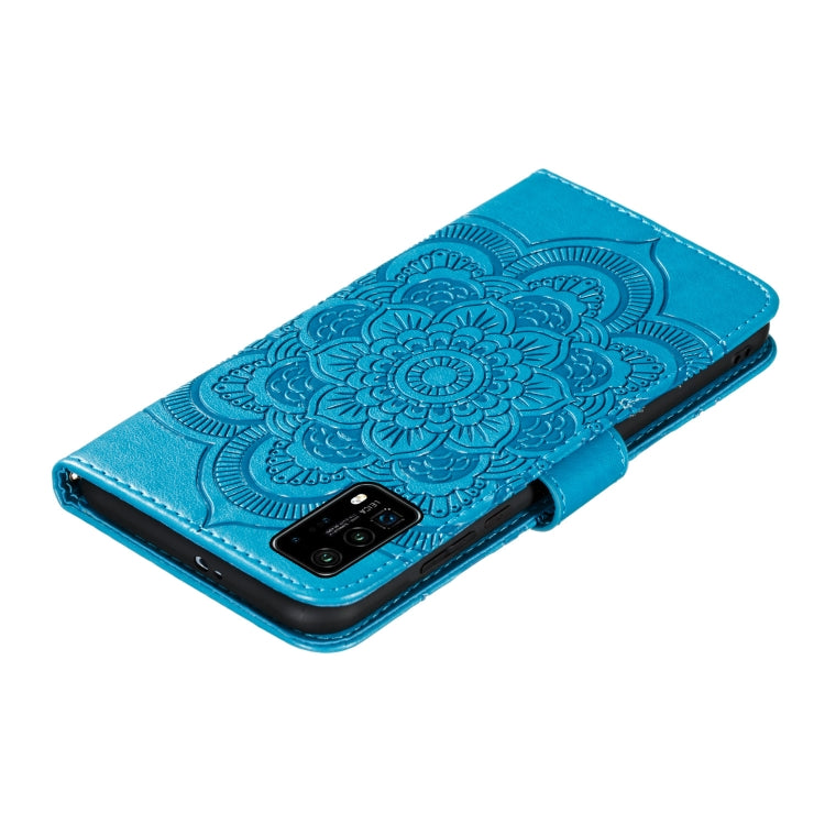 For Huawei P40 Pro Mandala Embossing Pattern Horizontal Flip Leather Case with Holder & Card Slots & Wallet & Photo Frame & Lanyard(Blue)