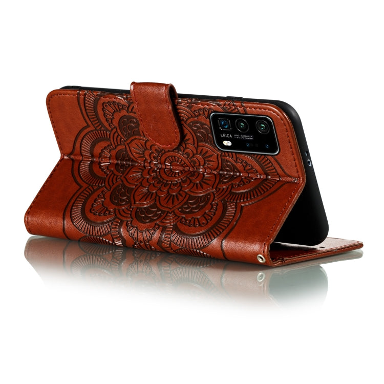 For Huawei P40 Pro Mandala Embossing Pattern Horizontal Flip Leather Case with Holder & Card Slots & Wallet & Photo Frame & Lanyard(Brown)