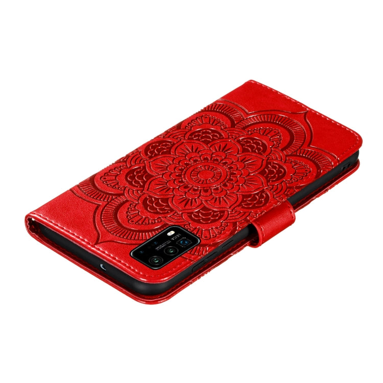 For Huawei P40 Mandala Embossing Pattern Horizontal Flip Leather Case with Holder & Card Slots & Wallet & Photo Frame & Lanyard(Red)