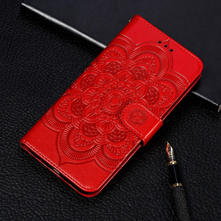 For Huawei P40 Mandala Embossing Pattern Horizontal Flip Leather Case with Holder & Card Slots & Wallet & Photo Frame & Lanyard(Red)