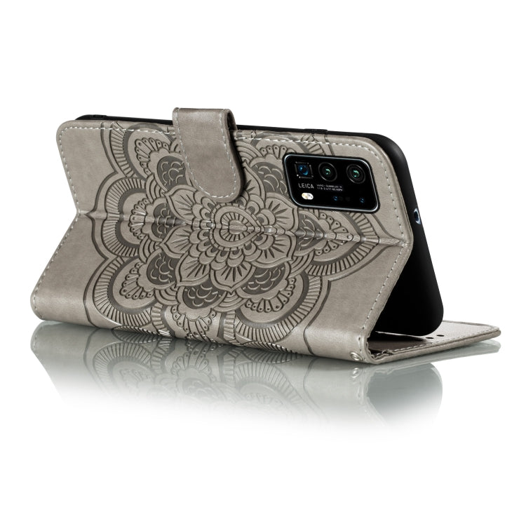 For Huawei P40 Mandala Embossing Pattern Horizontal Flip Leather Case with Holder & Card Slots & Wallet & Photo Frame & Lanyard(Grey)