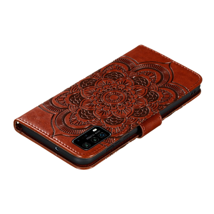 For Huawei P40 Mandala Embossing Pattern Horizontal Flip Leather Case with Holder & Card Slots & Wallet & Photo Frame & Lanyard(Brown)