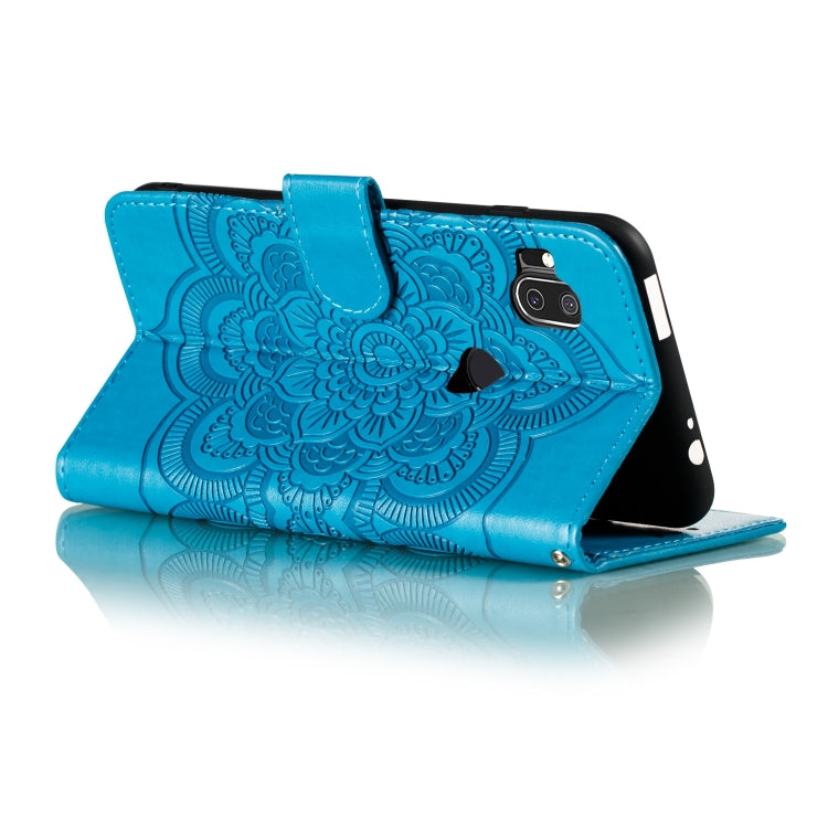 For Moto One Hyper Mandala Embossing Pattern Horizontal Flip Leather Case with Holder & Card Slots & Wallet & Photo Frame & Lanyard(Blue)