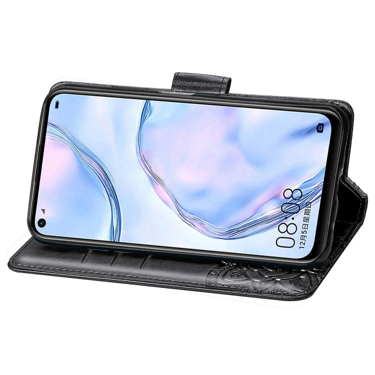 For Huawei P40 Lite/Nova 7i/Nova 6SE Butterfly Love Flower Embossed Horizontal Flip Leather Case with Bracket / Card Slot / Wallet / Lanyard(Black)
