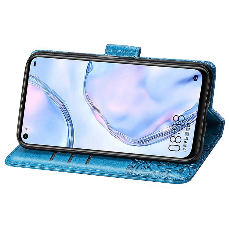 For Huawei P40 Lite/Nova 7i/Nova 6SE Butterfly Love Flower Embossed Horizontal Flip Leather Case with Bracket / Card Slot / Wallet / Lanyard(Blue)