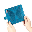 For Huawei P40 Lite/Nova 7i/Nova 6SE Butterfly Love Flower Embossed Horizontal Flip Leather Case with Bracket / Card Slot / Wallet / Lanyard(Blue)