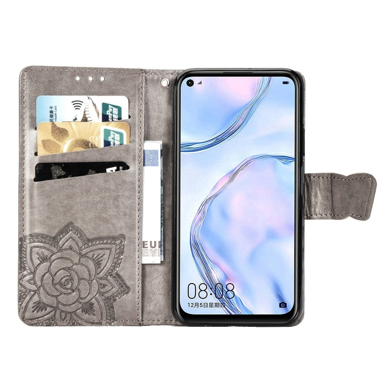 For Huawei P40 Lite/Nova 7i/Nova 6SE Butterfly Love Flower Embossed Horizontal Flip Leather Case with Bracket / Card Slot / Wallet / Lanyard(Gray)