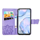 For Huawei P40 Lite/Nova 7i/Nova 6SE Butterfly Love Flower Embossed Horizontal Flip Leather Case with Bracket / Card Slot / Wallet / Lanyard(Light Purple)
