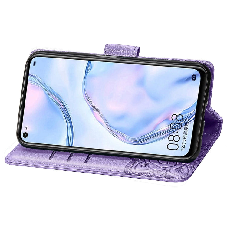For Huawei P40 Lite/Nova 7i/Nova 6SE Butterfly Love Flower Embossed Horizontal Flip Leather Case with Bracket / Card Slot / Wallet / Lanyard(Light Purple)