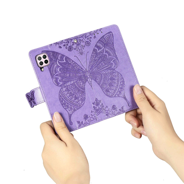 For Huawei P40 Lite/Nova 7i/Nova 6SE Butterfly Love Flower Embossed Horizontal Flip Leather Case with Bracket / Card Slot / Wallet / Lanyard(Light Purple)