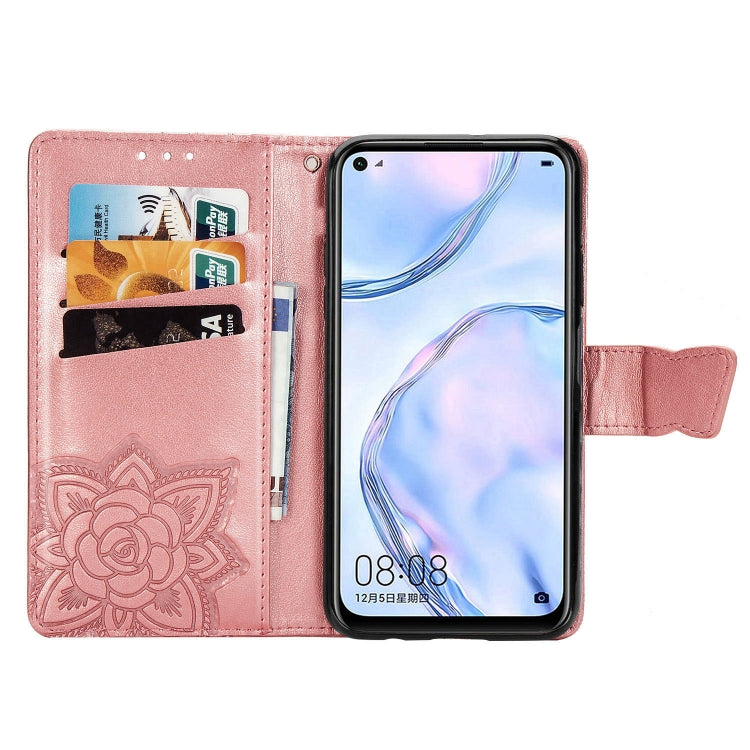 For Huawei P40 Lite/Nova 7i/Nova 6SE Butterfly Love Flower Embossed Horizontal Flip Leather Case with Bracket / Card Slot / Wallet / Lanyard(Rose Gold)