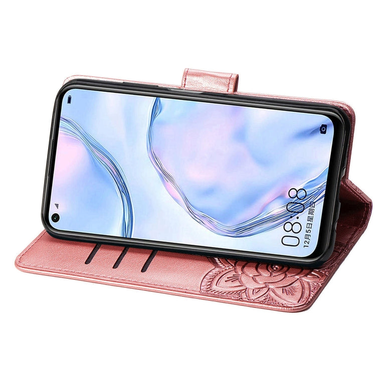 For Huawei P40 Lite/Nova 7i/Nova 6SE Butterfly Love Flower Embossed Horizontal Flip Leather Case with Bracket / Card Slot / Wallet / Lanyard(Rose Gold)