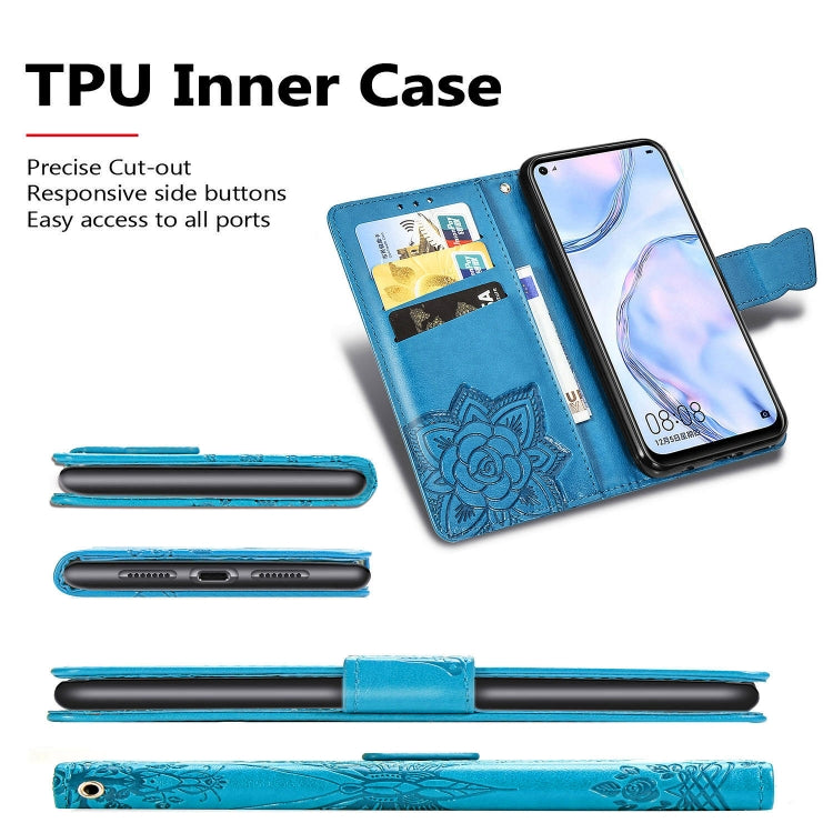 For Huawei P40 Lite/Nova 7i/Nova 6SE Butterfly Love Flower Embossed Horizontal Flip Leather Case with Bracket / Card Slot / Wallet / Lanyard(Dark Purple)