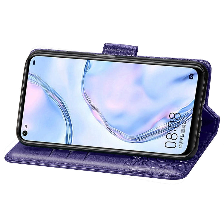 For Huawei P40 Lite/Nova 7i/Nova 6SE Butterfly Love Flower Embossed Horizontal Flip Leather Case with Bracket / Card Slot / Wallet / Lanyard(Dark Purple)