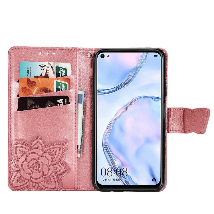 For Huawei P40 Lite/Nova 7i/Nova 6SE Butterfly Love Flower Embossed Horizontal Flip Leather Case with Bracket / Card Slot / Wallet / Lanyard(Pink)