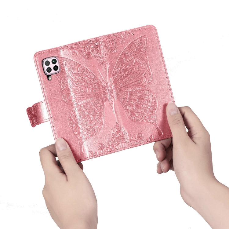 For Huawei P40 Lite/Nova 7i/Nova 6SE Butterfly Love Flower Embossed Horizontal Flip Leather Case with Bracket / Card Slot / Wallet / Lanyard(Pink)