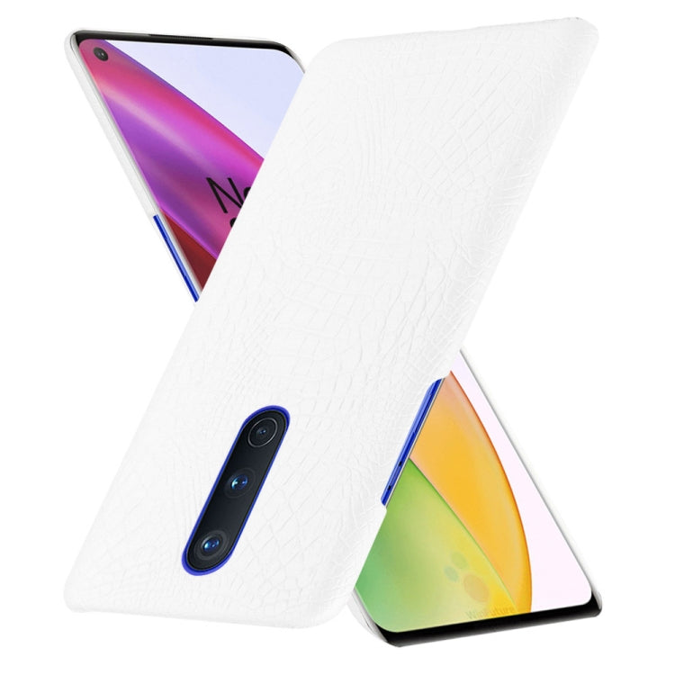 For OnePlus 8 Shockproof Crocodile Texture PC + PU Case(White)