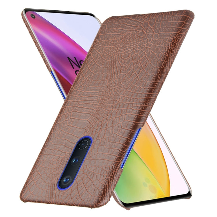 For OnePlus 8 Shockproof Crocodile Texture PC + PU Case(Brown)