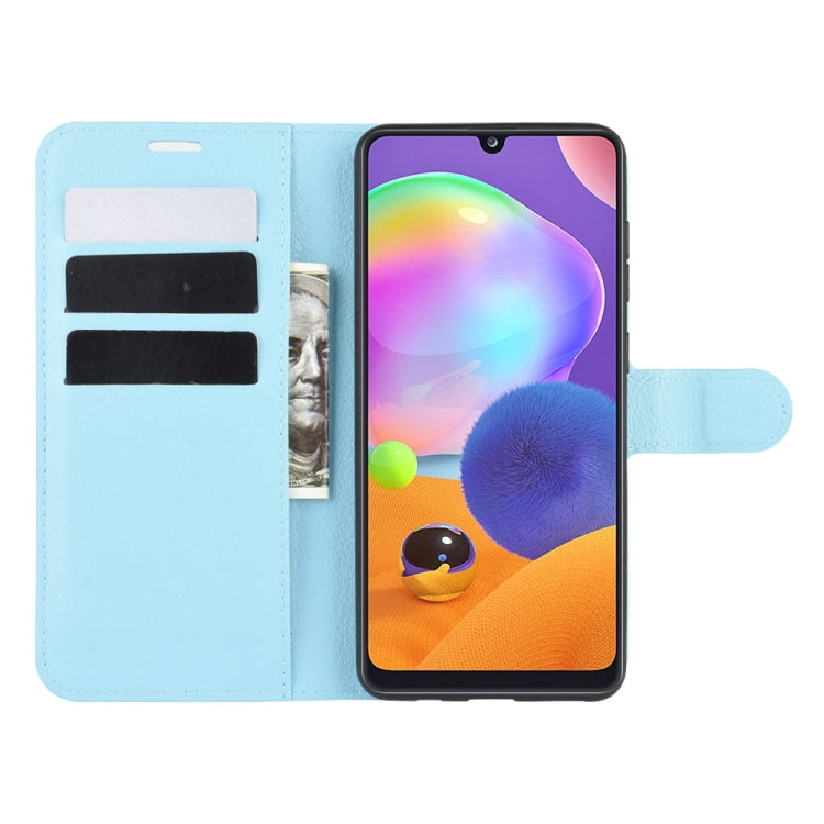For Galaxy A31 Litchi Texture Horizontal Flip Protective Case with Holder & Card Slots & Wallet(Blue)