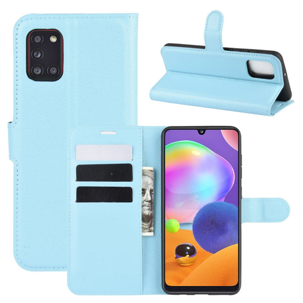 For Galaxy A31 Litchi Texture Horizontal Flip Protective Case with Holder & Card Slots & Wallet(Blue)