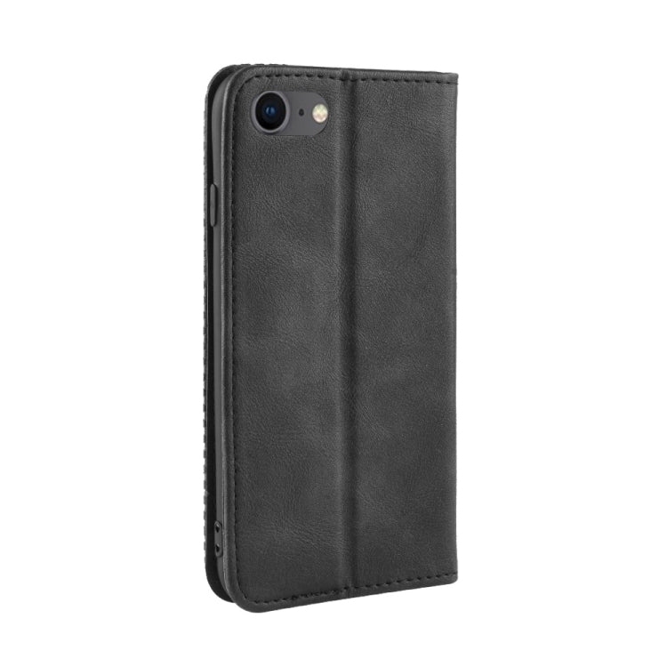 For iPhone SE 2022 / SE 2020 Magnetic Buckle Retro Crazy Horse Texture Horizontal Flip Leather Case , with Holder & Card Slots & Photo Frame(Black)