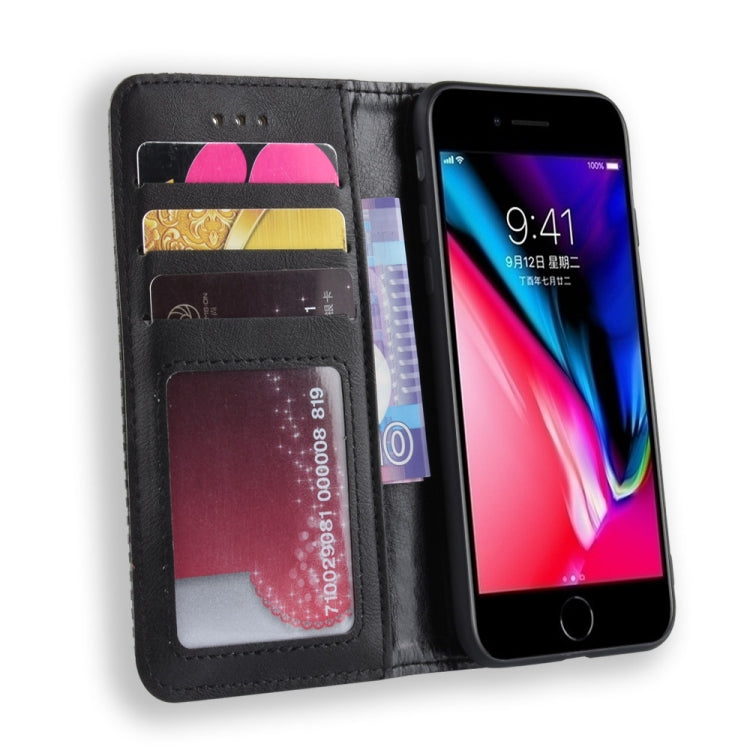 For iPhone SE 2022 / SE 2020 Magnetic Buckle Retro Crazy Horse Texture Horizontal Flip Leather Case , with Holder & Card Slots & Photo Frame(Black)