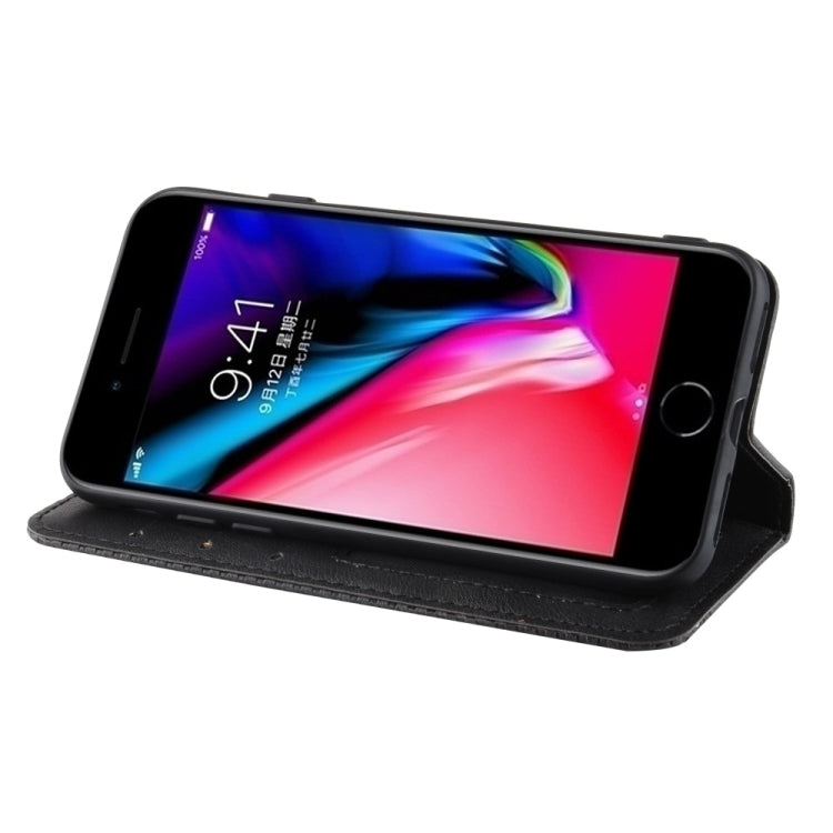 For iPhone SE 2022 / SE 2020 Magnetic Buckle Retro Crazy Horse Texture Horizontal Flip Leather Case , with Holder & Card Slots & Photo Frame(Black)