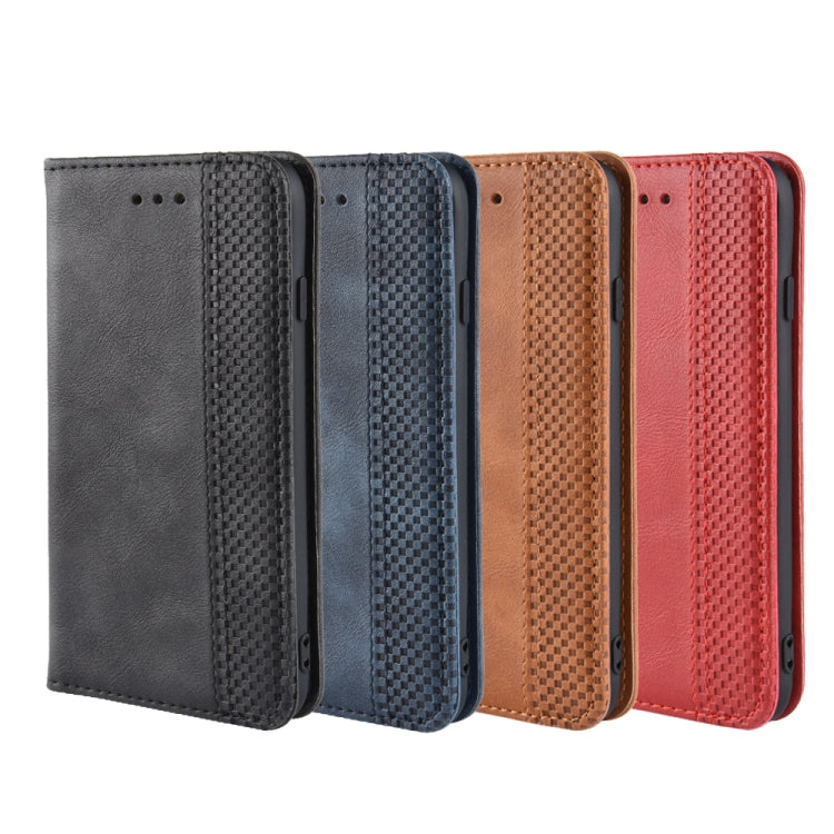 For iPhone SE 2022 / SE 2020 Magnetic Buckle Retro Crazy Horse Texture Horizontal Flip Leather Case , with Holder & Card Slots & Photo Frame(Brown)
