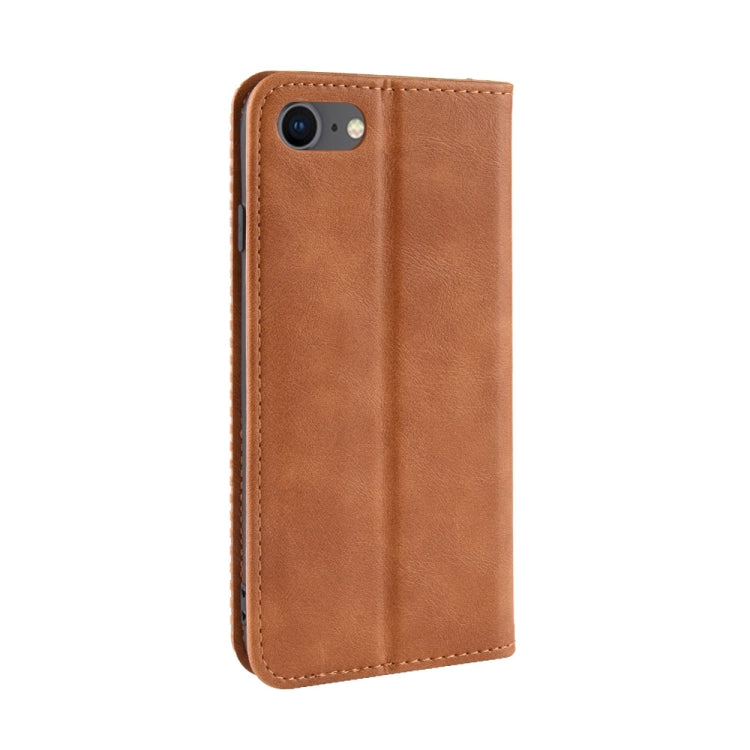 For iPhone SE 2022 / SE 2020 Magnetic Buckle Retro Crazy Horse Texture Horizontal Flip Leather Case , with Holder & Card Slots & Photo Frame(Brown)