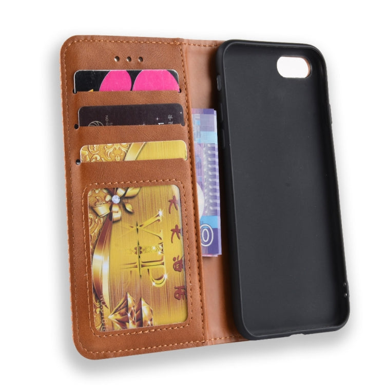 For iPhone SE 2022 / SE 2020 Magnetic Buckle Retro Crazy Horse Texture Horizontal Flip Leather Case , with Holder & Card Slots & Photo Frame(Brown)