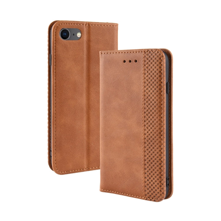 For iPhone SE 2022 / SE 2020 Magnetic Buckle Retro Crazy Horse Texture Horizontal Flip Leather Case , with Holder & Card Slots & Photo Frame(Brown)