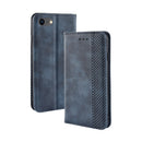 For iPhone SE 2022 / SE 2020 Magnetic Buckle Retro Crazy Horse Texture Horizontal Flip Leather Case , with Holder & Card Slots & Photo Frame(Blue)