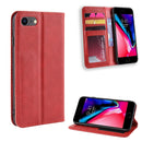 For iPhone SE 2022 / SE 2020 Magnetic Buckle Retro Crazy Horse Texture Horizontal Flip Leather Case , with Holder & Card Slots & Photo Frame(Red)