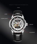 Ochstin 2002C Men Automatic Hollow Leather Mechanical Watch Business Waterproof Night Light Men Watch Mechanical Watch(Black)
