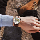 Ochstin 2002C Men Automatic Hollow Leather Mechanical Watch Business Waterproof Night Light Men Watch Mechanical Watch(Coffee)