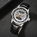 Ochstin 2002C Men Automatic Hollow Leather Mechanical Watch Business Waterproof Night Light Men Watch Mechanical Watch(Silvery)