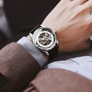 Ochstin 2002C Men Automatic Hollow Leather Mechanical Watch Business Waterproof Night Light Men Watch Mechanical Watch(Silvery)