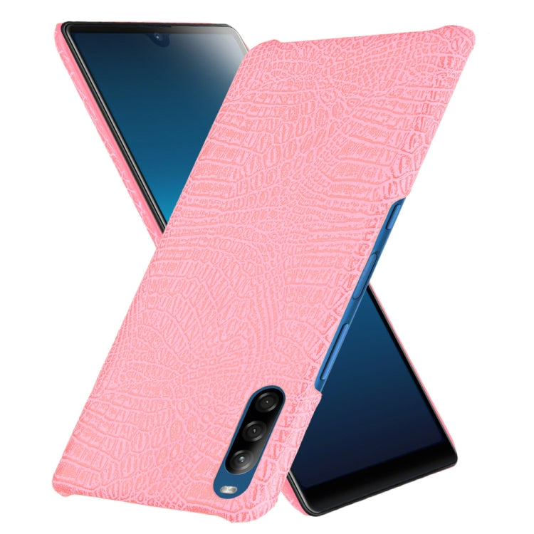 For Sony Xperia L4 Shockproof Crocodile Texture PC + PU Case(Pink)