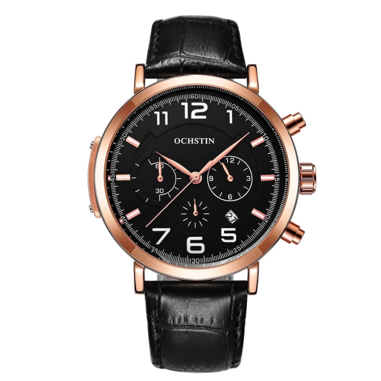 Ochstin 6105 Multi Function Watch Business Leisure Men Watch Waterproof Timing Quartz Watch Belt Watch(Rose Gold Black)