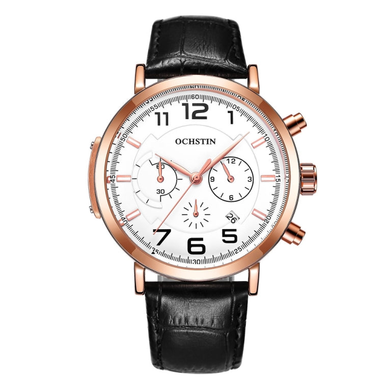 Ochstin 6105 Multi Function Watch Business Leisure Men Watch Waterproof Timing Quartz Watch Belt Watch(Rose Gold White)