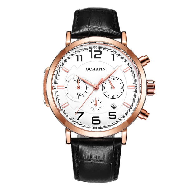 Ochstin 6105 Multi Function Watch Business Leisure Men Watch Waterproof Timing Quartz Watch Belt Watch(Rose Gold White)