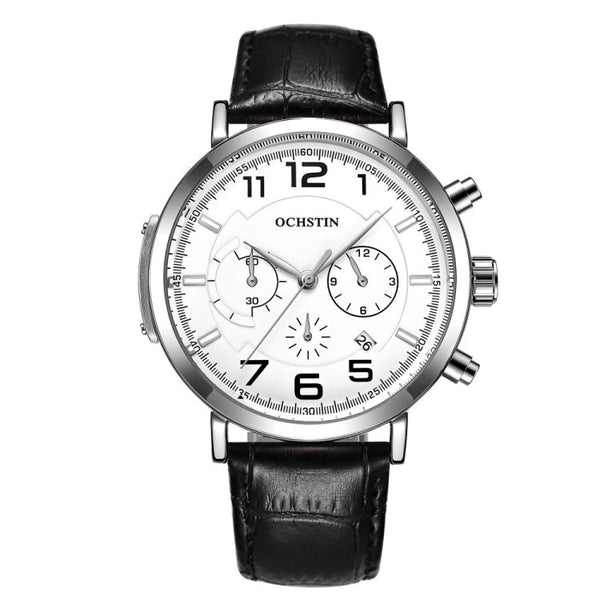 Ochstin 6105 Multi Function Watch Business Leisure Men Watch Waterproof Timing Quartz Watch Belt Watch(Silvery White)