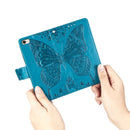 For iPhone SE 2022 / SE 2020 Butterfly Love Flower Embossed Horizontal Flip Leather Case with Bracket / Card Slot / Wallet / Lanyard(Blue)