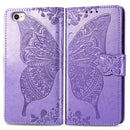 For iPhone SE 2022 / SE 2020 Butterfly Love Flower Embossed Horizontal Flip Leather Case with Bracket / Card Slot / Wallet / Lanyard(Light Purple)