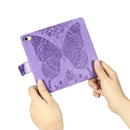 For iPhone SE 2022 / SE 2020 Butterfly Love Flower Embossed Horizontal Flip Leather Case with Bracket / Card Slot / Wallet / Lanyard(Light Purple)